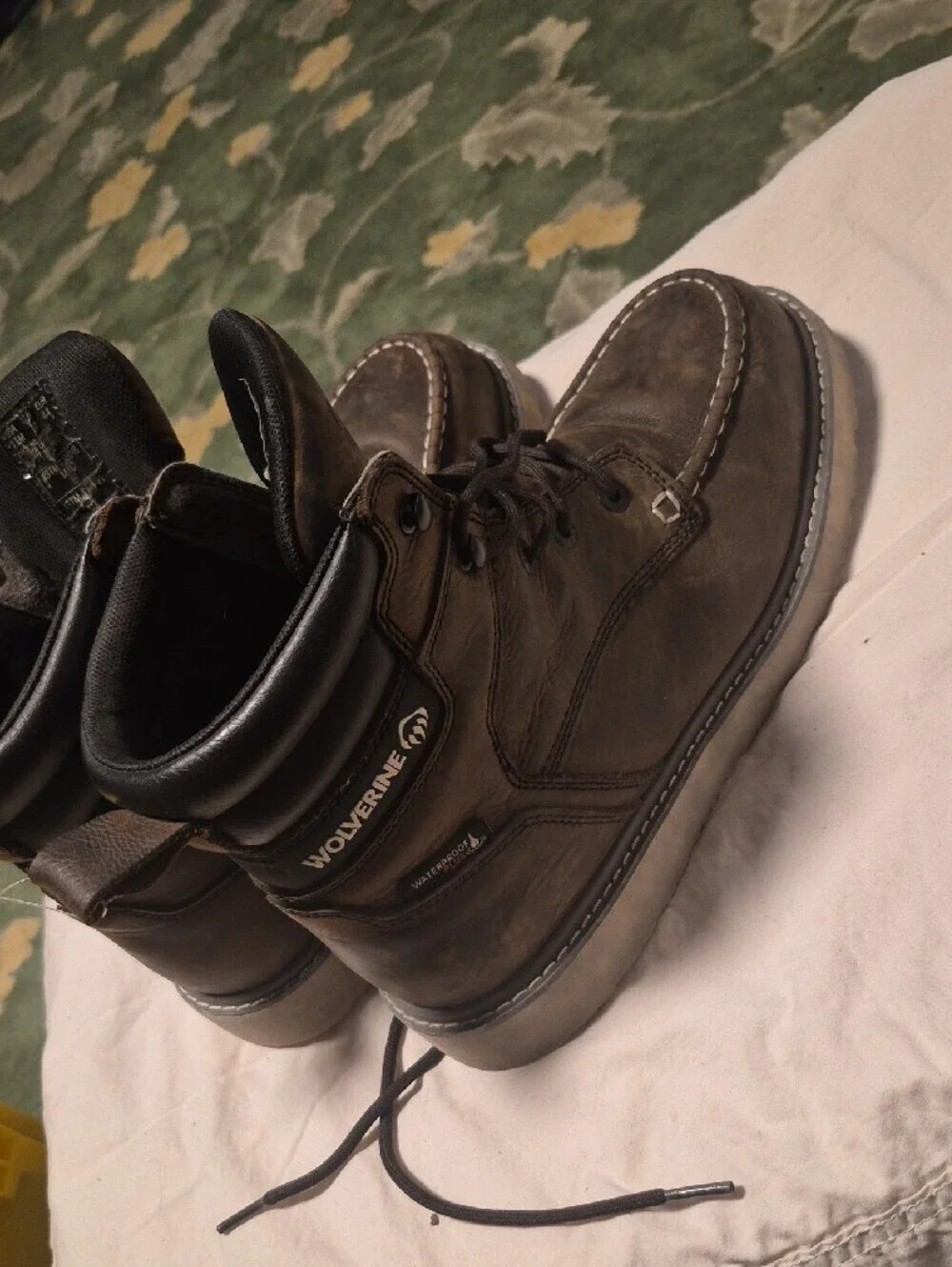 Wolverine Men's Dark Brown Leather Moc Toe Work Boots